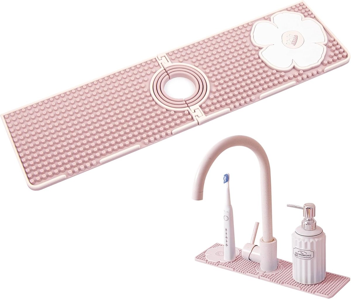 SnelShoppen - Draineringsmat Smal, Siliconenmat, Kraanbescherming & Draineringsmat, Spatbeschermer Voor Keukenwasbak en Kraan, Roze, L*B*H: 38*10*0.8c