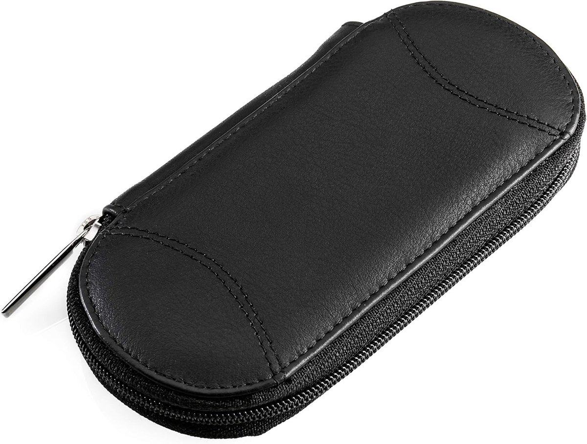 Thijox - Manicure-etui 'Tellus' zwart leeg van echt leer, opbergkoffer voor nagelschaar, vijlen, pincet, 140 x 70 mm, ideaal voor thuis en onderweg