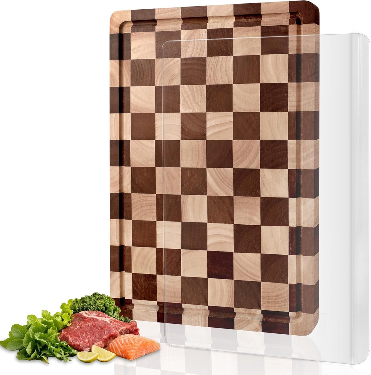 SnelShoppen - Houten Snijplank Set 2 Stuks, Acacia Hout en Acryl Snijplank voor Vlees, Groenten, Brood, Duurzaam en FSC Gecertificeerd, Keuken Accesso