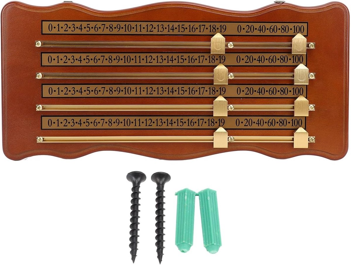 Billiard Score Keeper voor Snooker en Biljart - Houten Scorebord met 4 Tracks en Club Accessoires in Bruin