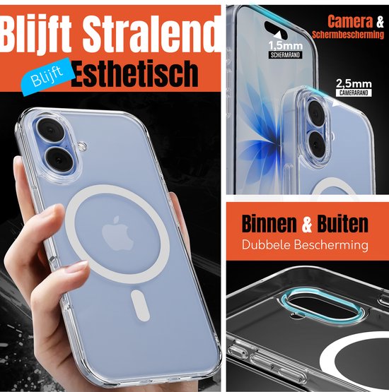 Esthetisch doorzichtig hoesje voor iPhone met verhoogde randen voor camera en scherm. Dubbele bescherming.
