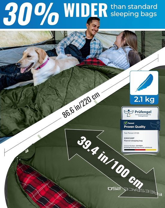 Thijox - XL Slaapzak 3-4 Seizoenen Katoen Flanel 220 x 100 cm Extra Groot voor Volwassenen Extreem Comfortabel -8 °C Kamperen Wandelen Buiten Binnen van Thijox — afbeelding 3