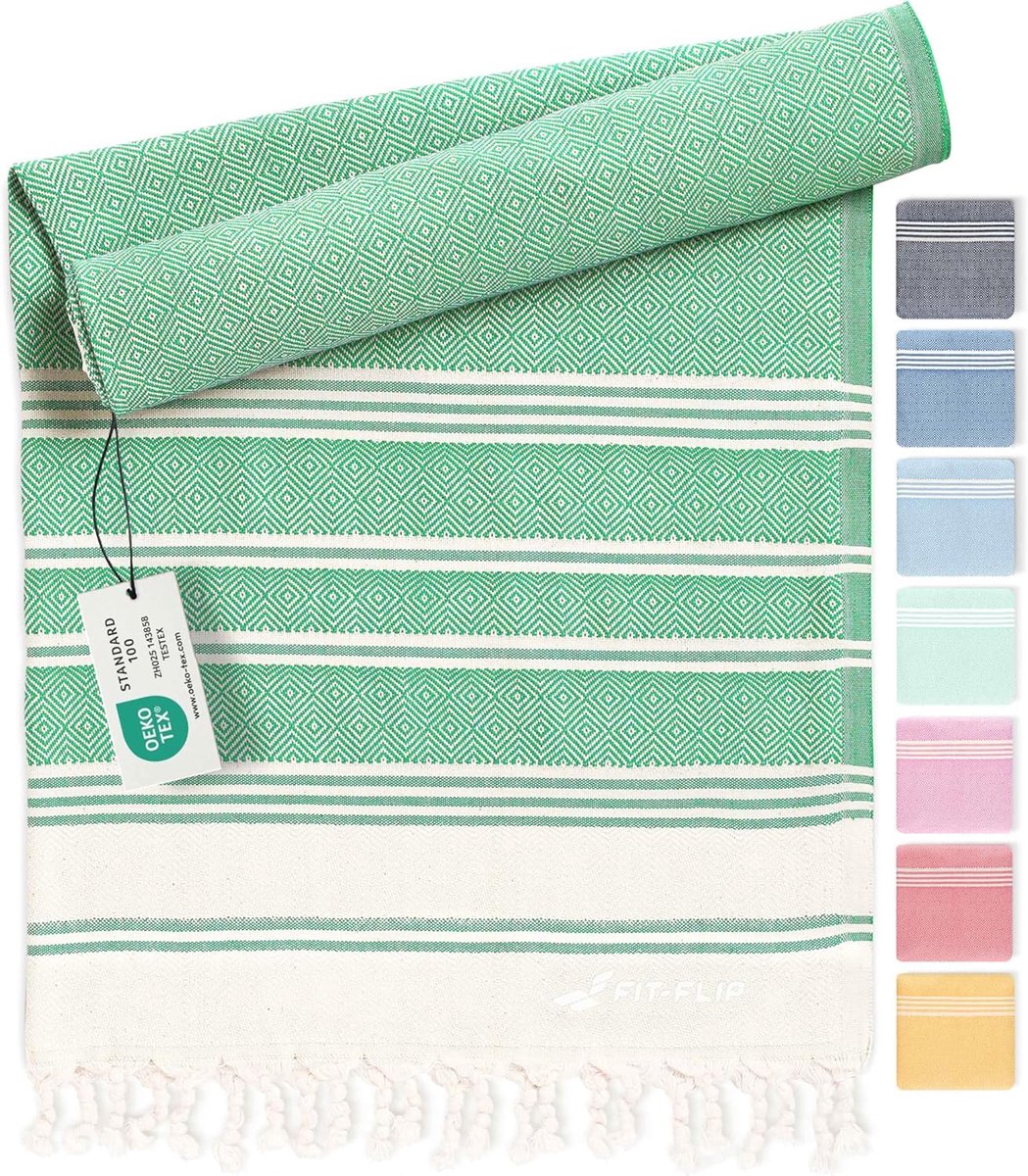 Fit-Flip Hamamdoek - Strandhanddoek XXL van 100% katoen - sneldrogend strandlaken, fouta, pestemal Turkse handdoek - ShopVlot