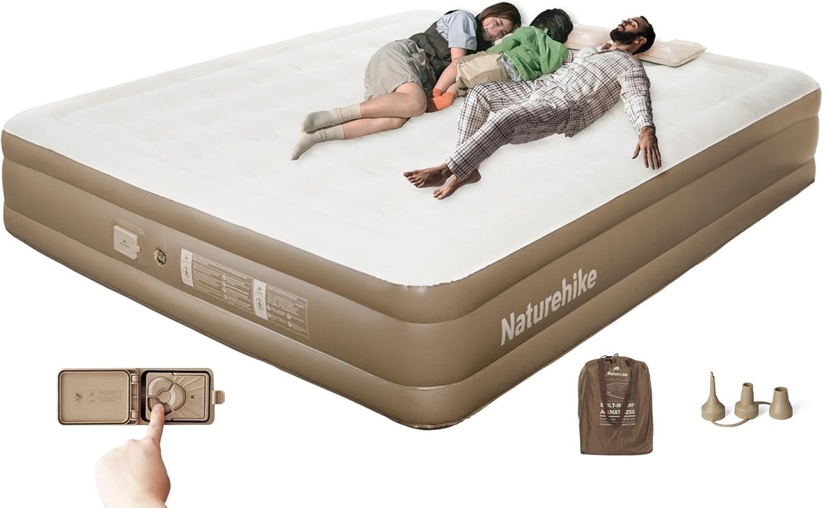 Thijox - 3-persoons zelfopblazend luchtbed met batterijpomp - Opblaasbaar logeerbed 200x180x38cm - Lichtgewicht en comfortabel voor camping, thuis en