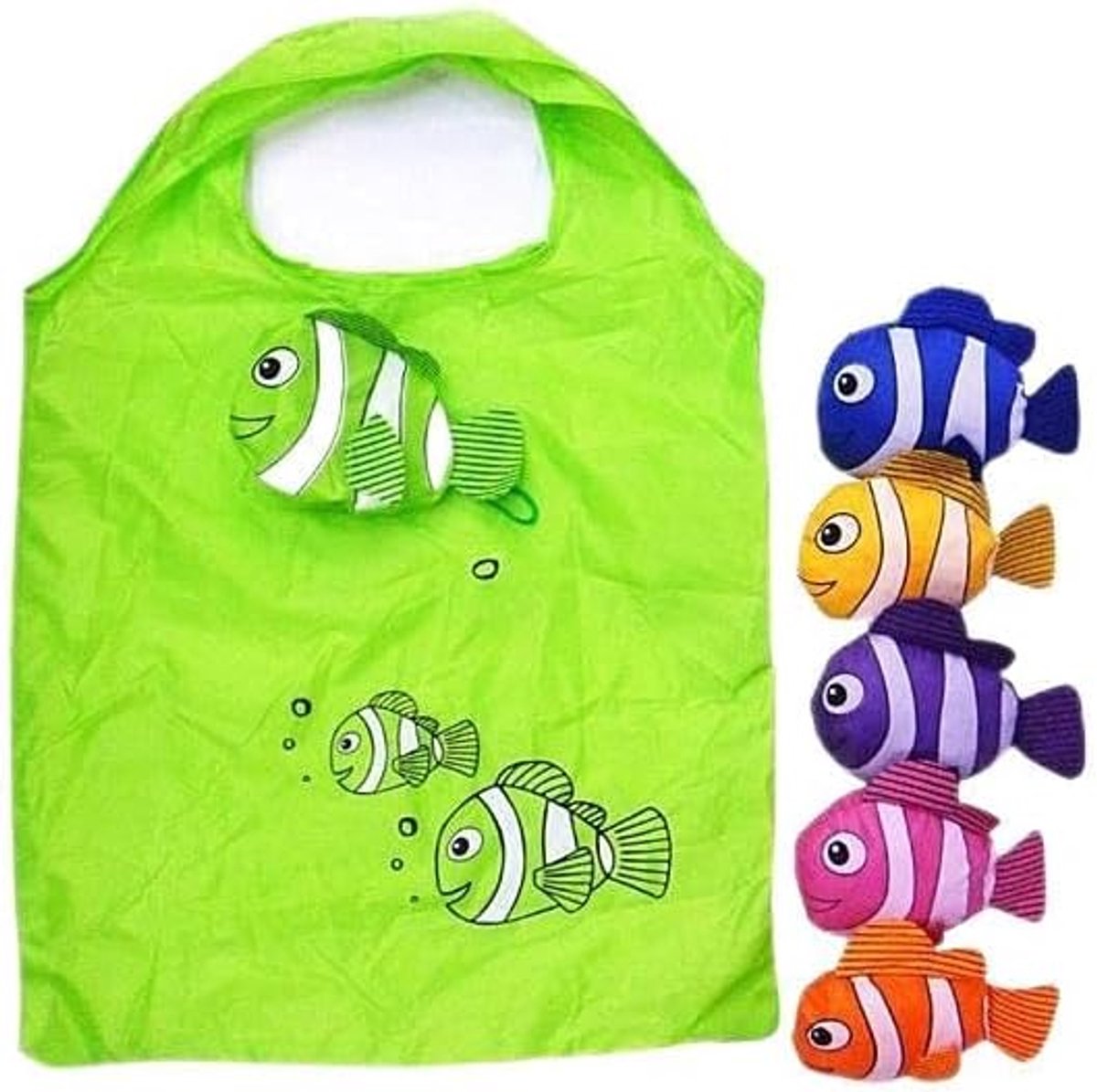 Thijox - 6 Stuks Cartoon Vissen Boodschappentas Strandtas Kinderen Cadeautas Opvouwbare Herbruikbare Waterdichte Boodschappentas Draagtas Meerkleurig