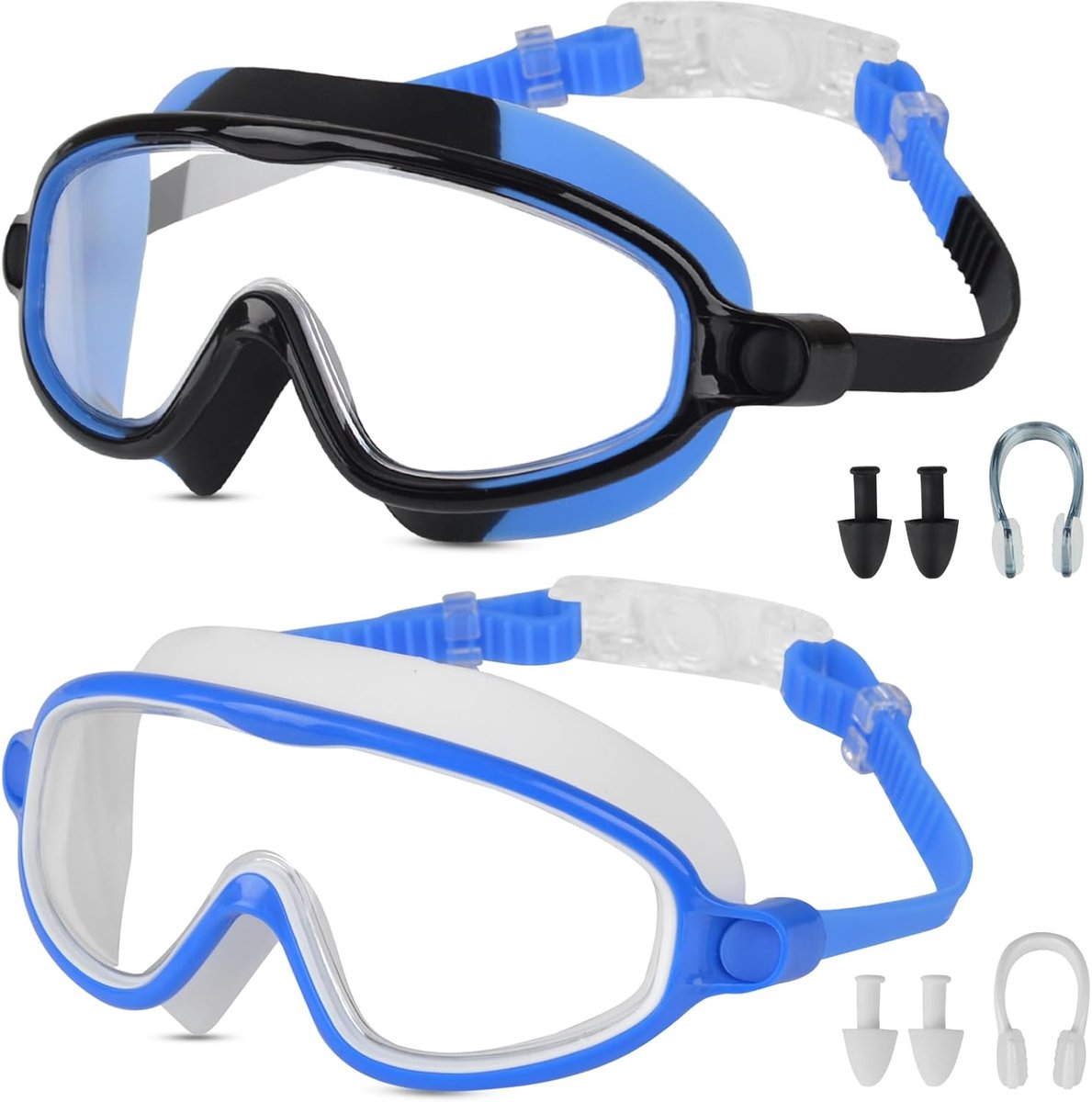 Thijox - Kinderzwembril 2-pack voor jongens en meisjes, anti-condens, anti-UV, waterdicht, helder breed zicht, geschikt voor kinderen van 3-15 jaar, p