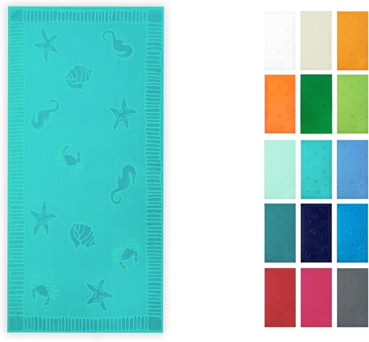 Thijox - Zacht en absorberend strandlaken 100x200 cm - Turquoise katoen met zeedieren motieven - Oeko-Tex®-gecertificeerd - Perfect voor strand, zwemb