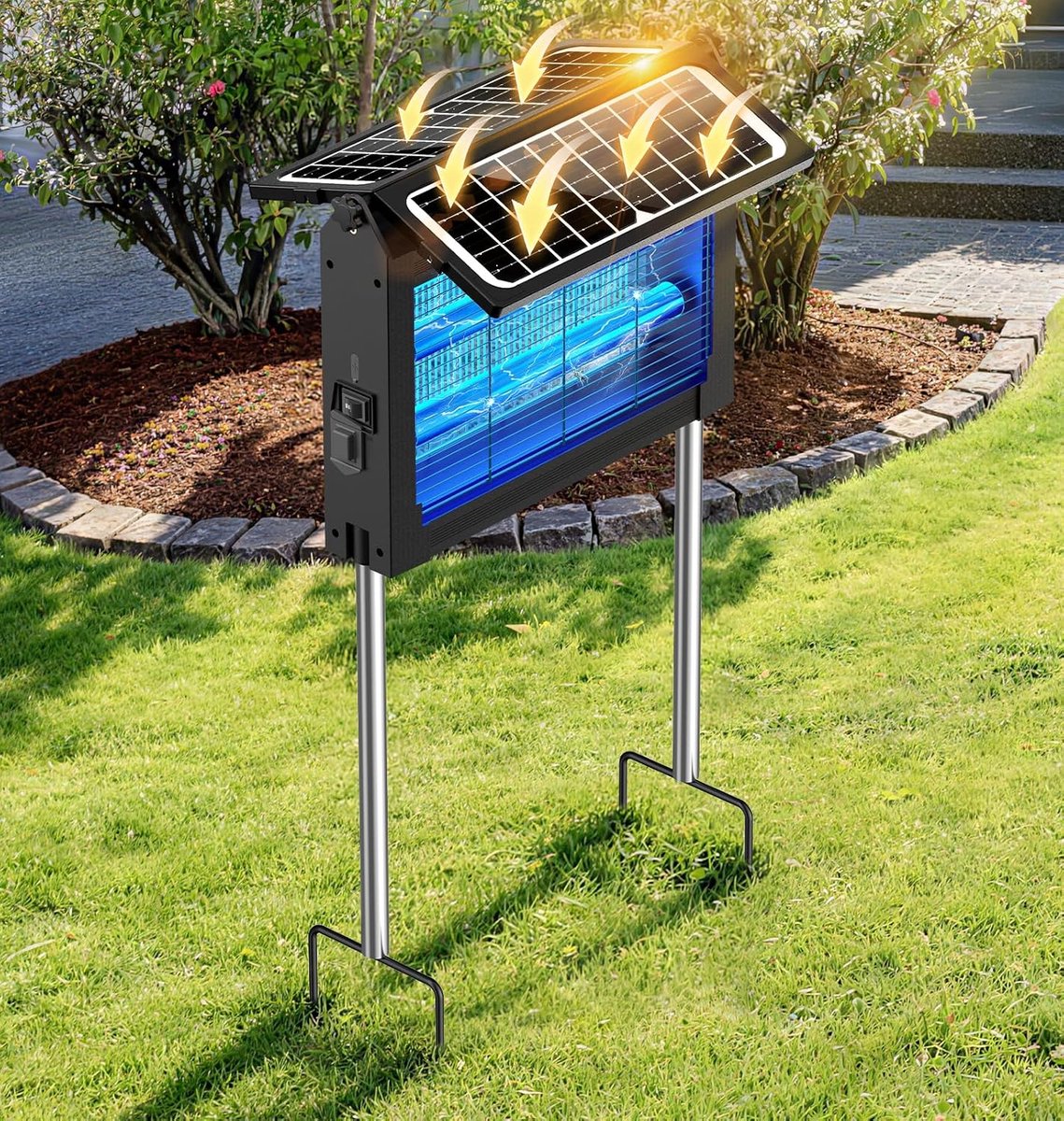 Thijox - Zonne-energie Insectenverdelger met 2 zonnepanelen, 4500V Muggenlamp voor Buiten, Draadloze Muggenval IPX5, USB-C Oplaadbaar, 3 Montagewijzen