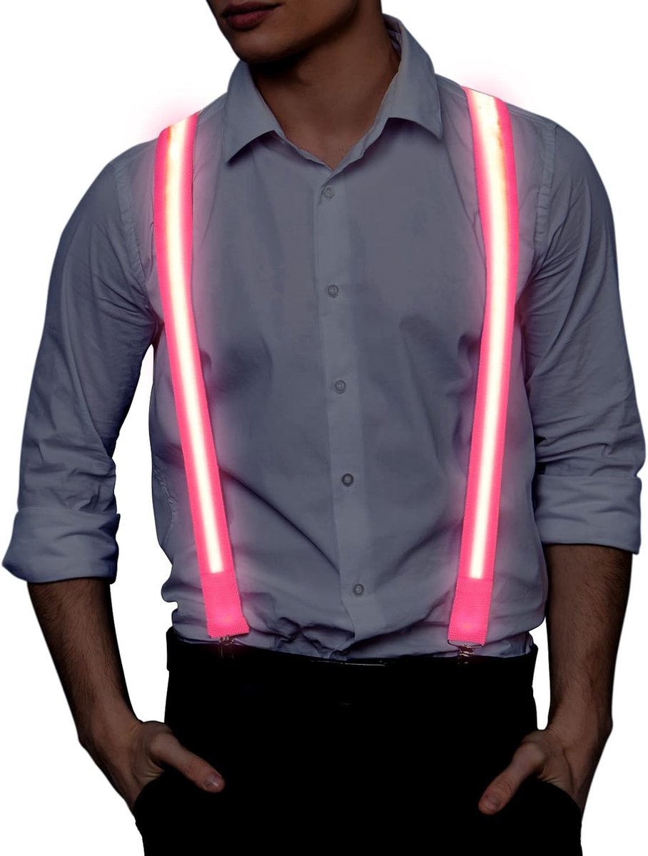 Verstelbare LED Rugsteunen met Neonstrepen voor Feestjes, Festivals en Kostuums (Roze)