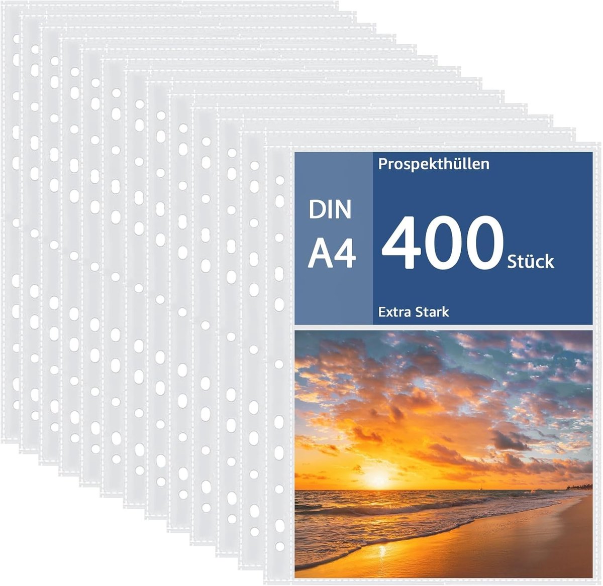 400 Stuks Transparante A4 Hoezen - 0.05mm Sterke Brochurehoezen met Perforatie, Ideaal voor A4 Mappen en Documenten