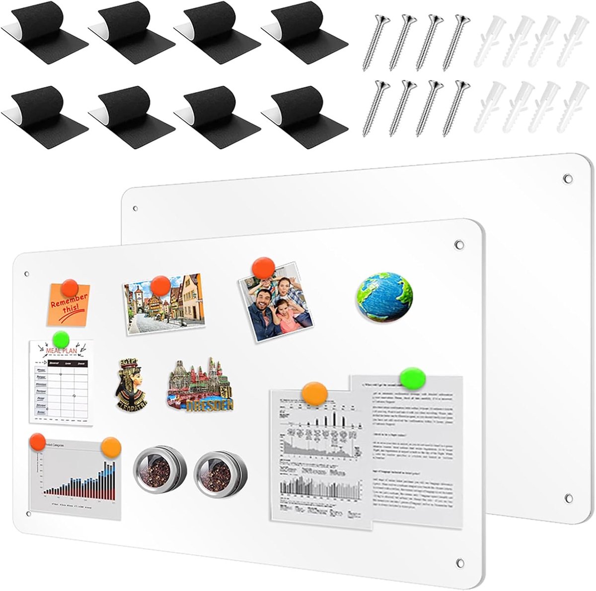 Thijox - Magneetbord 43x30 cm - Prikbord en Whiteboard voor Kinderen - Krasbestendig Metaal - Magneetwand voor Keuken, Kantoor, Koelkast - 2 Stuks Wit
