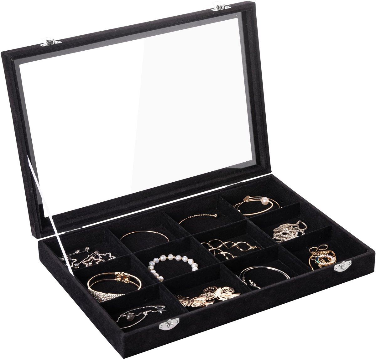 Dailygoods- Sieradenlade 12 Rasters - Fluwelen Organizer - Armbandhouder - Sieradenvitrine met Sluiting - 35 x 20 cm - Schokbestendig en Beschermend - Sieradenorganizer