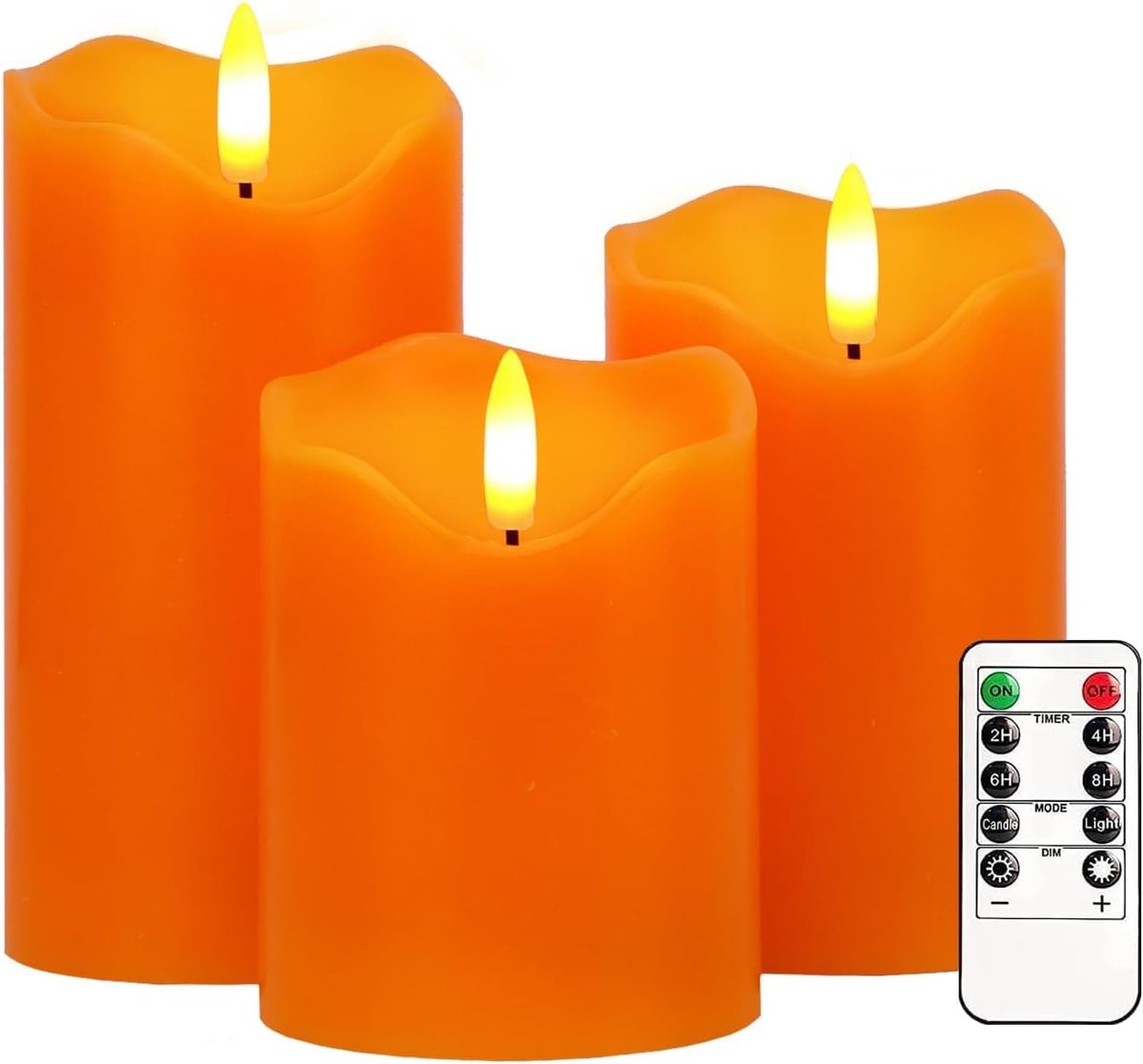 Thijox - Set van 3 Flikkerende LED Kaarsen met Afstandsbediening en Timer, Dimbare Vlamloze Kaarsen van Echt Was voor Halloween, Thanksgiving en Herfs