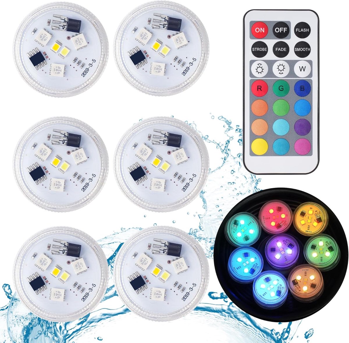 SnelShoppen - 6 stuks Waterdichte Mini-LED Lampen RGB Onderwaterlampen met Afstandsbediening voor Zwembad, Vijver, Aquarium en Decoratie - Multikleuri