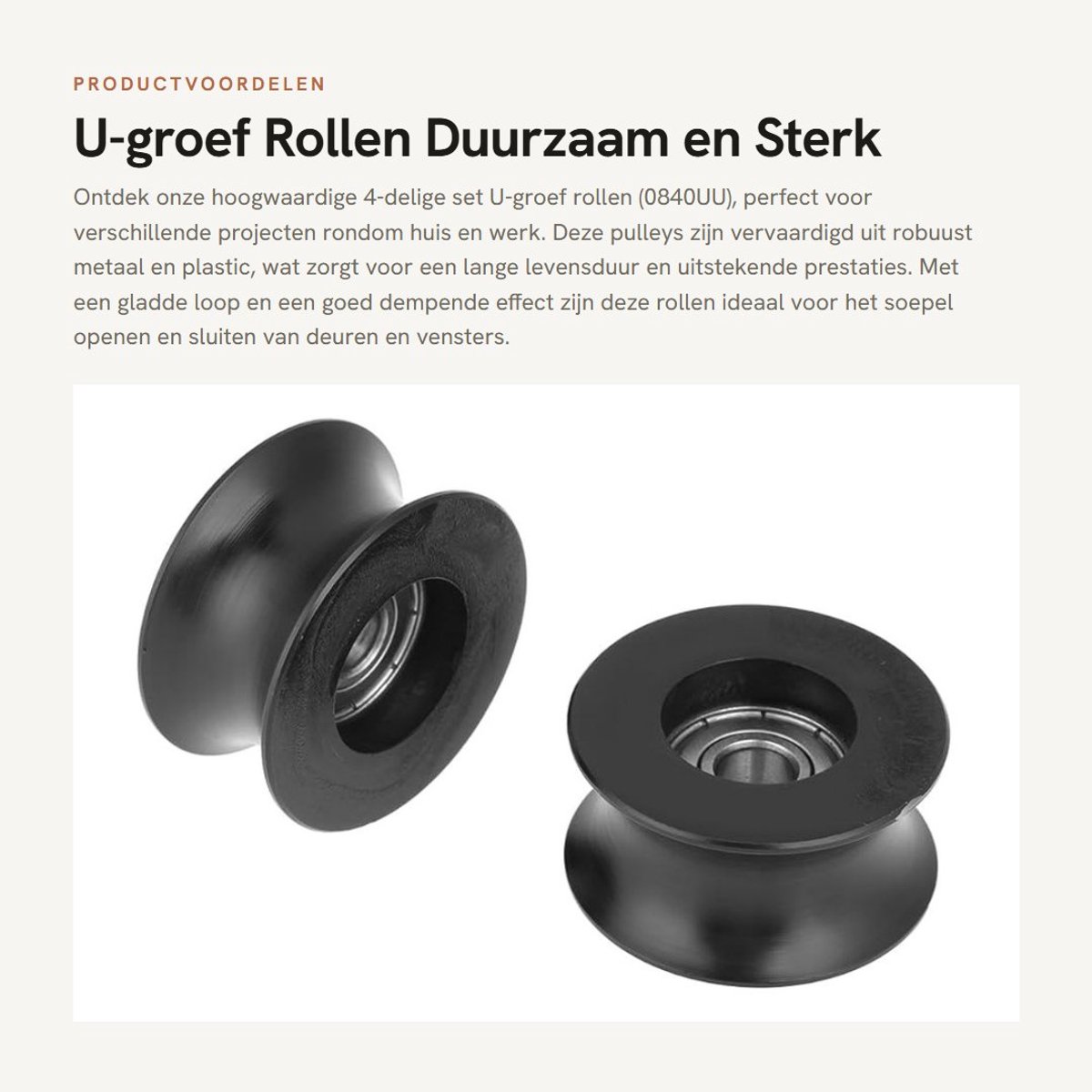 Dailygoods- Rolgeleider U-groef 4 stuks - Metalen/kunststof - Draagvermogen 100 kg - Binnen diameter 8 mm - Buiten diameter 39.5 mm - Schokbestendig - Pulleys