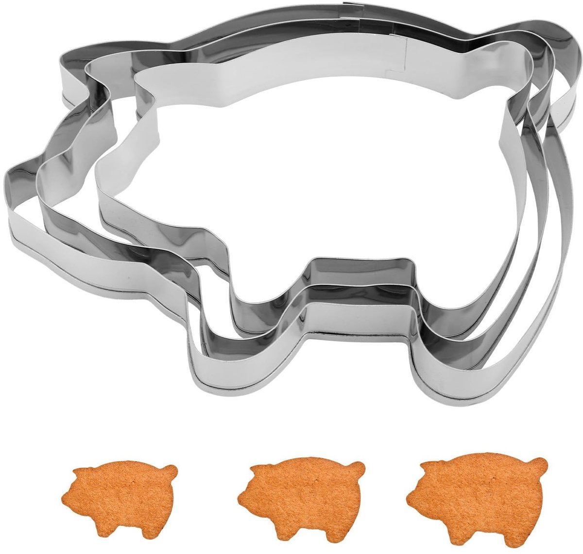Dailygoods- Koekvormpjes 3 Stuks - Varkensvorm - Roestvrij Staal - Bakvormen - Grappige Dierlijke Vormpjes - Voor Perfecte Lekkernijen