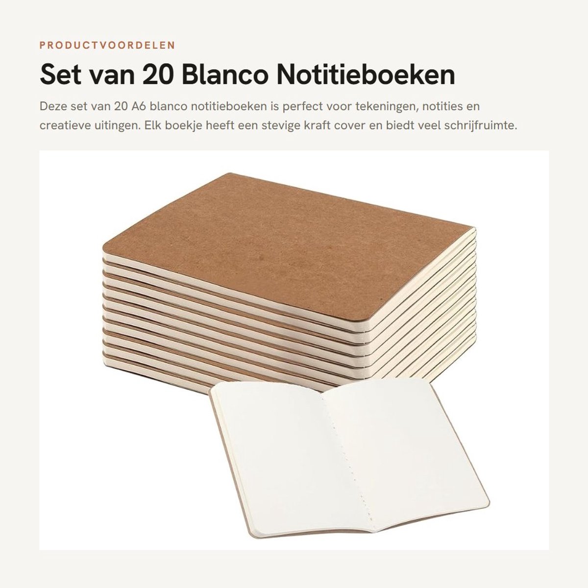 Dailygoods- Notitieboek A6 - 20 Stuks - 44 Vellen - Kraft Cover - Blanco - 10x14 cm - Stevige Omslag - Schrijfblok