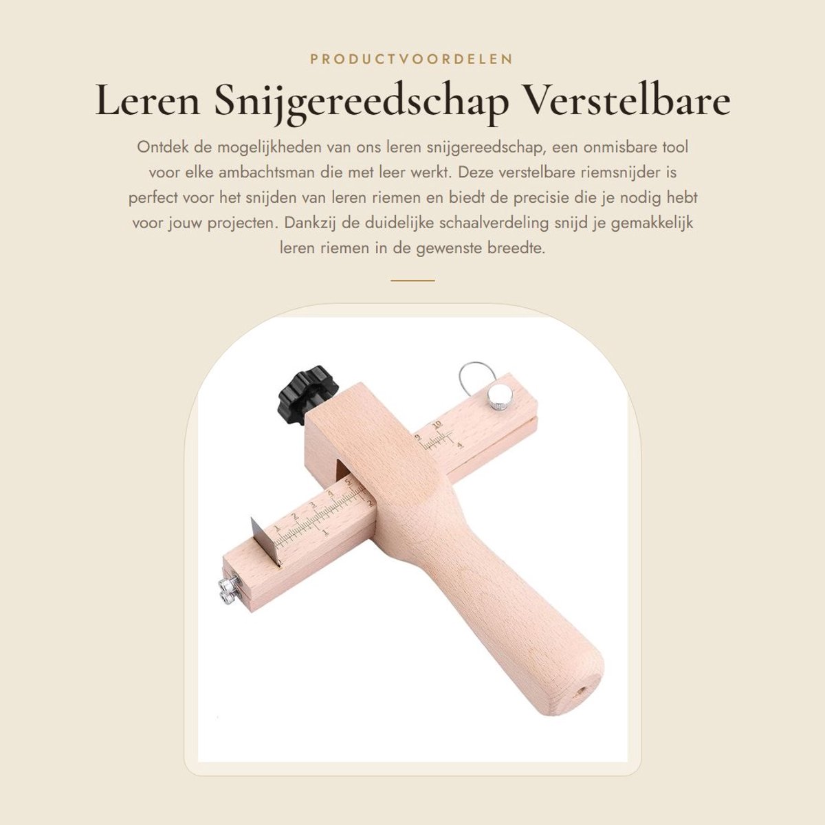 Dailygoods- Snijgereedschap Houten - Verstelbare Riemsnijder - Lederen Cutter - 5 Messen - Snijbreedte 0-10 cm - Scherp Snijmes