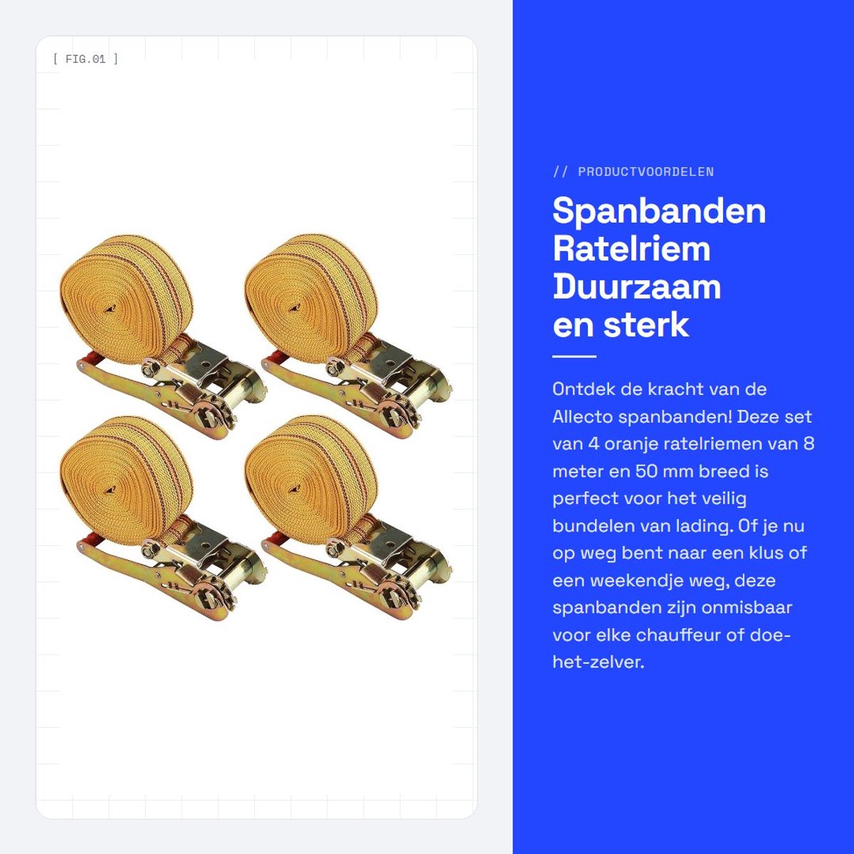 Dailygoods- Spanbanden met Ratel 2000 kg - 8 m x 50 mm - Sjorbanden - Ratelriem - Neonoranje - Duurzaam en sterk