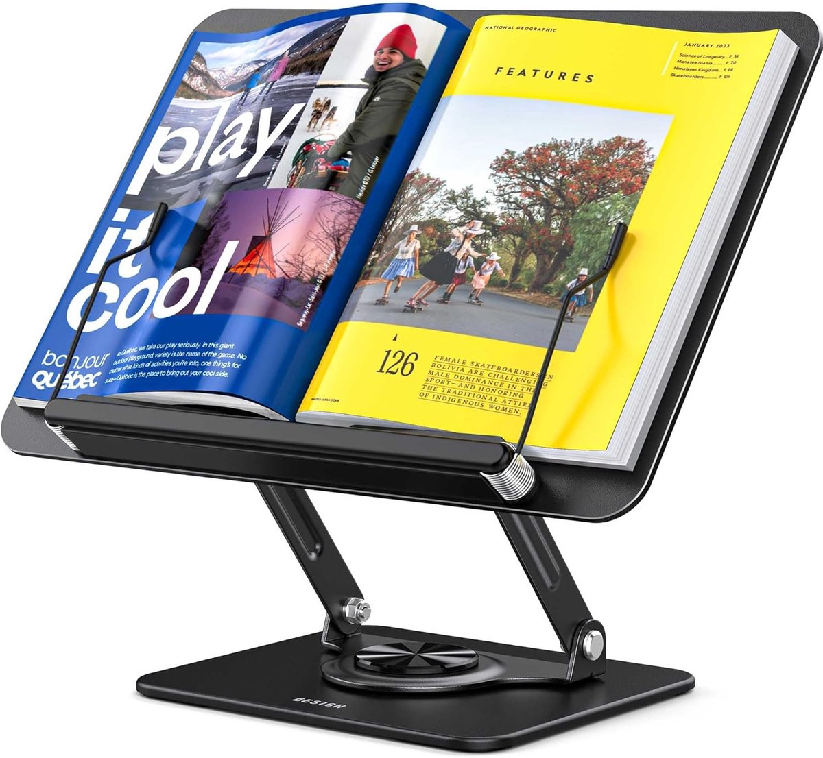 Thijox - BESIGN BS02 Verstelbare Boekenstandaard, Ergonomische Laptopstandaard met Paginaclips voor Muziekpartituren en Recepten, Zwart, Ideaal voor T