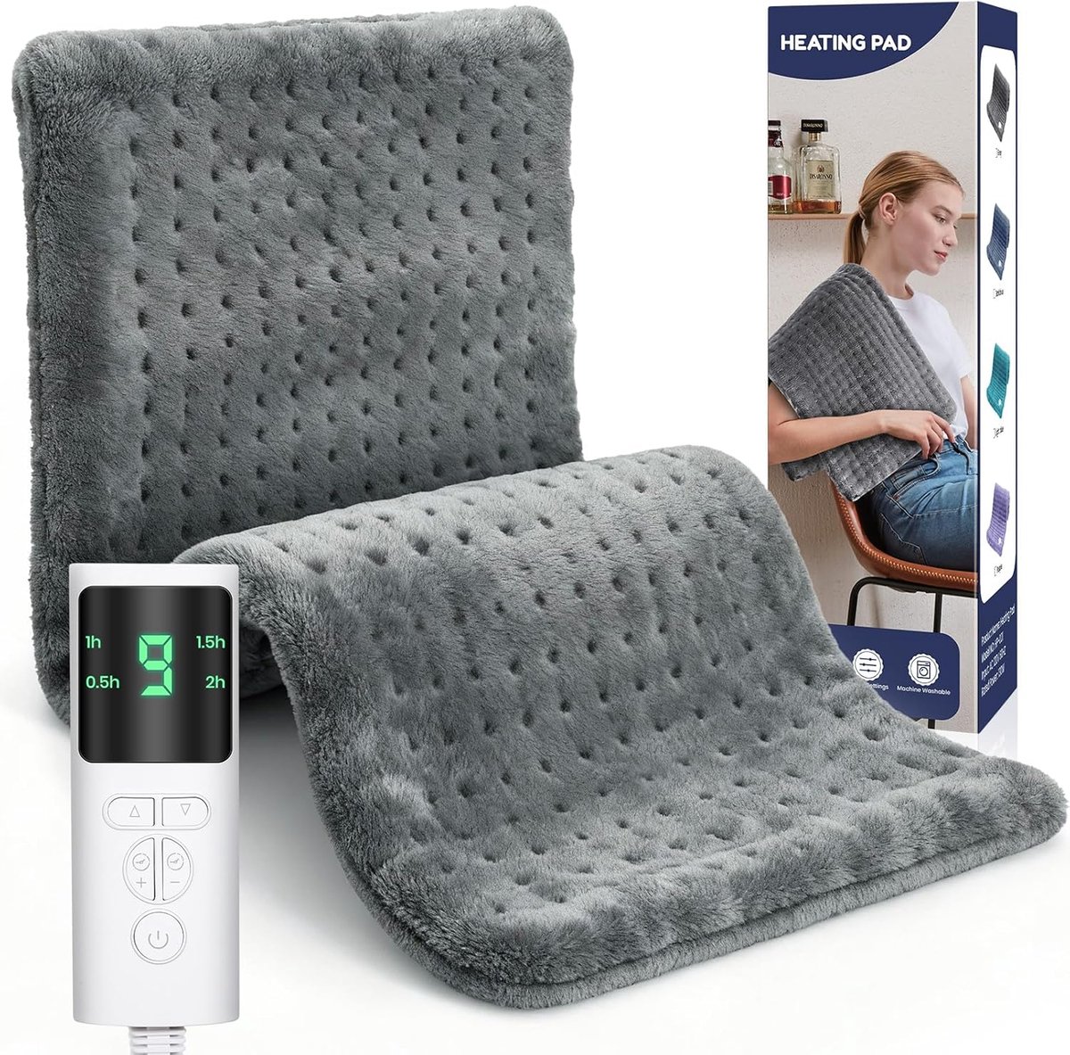 Thijox - XL Verwarmingskussen - Elektrisch Warmtekussen voor Rug, Nek, Schouder en Buik - 9 Warmtestanden - 4 Uitschakeltijden - Zacht Flanel - 43x84