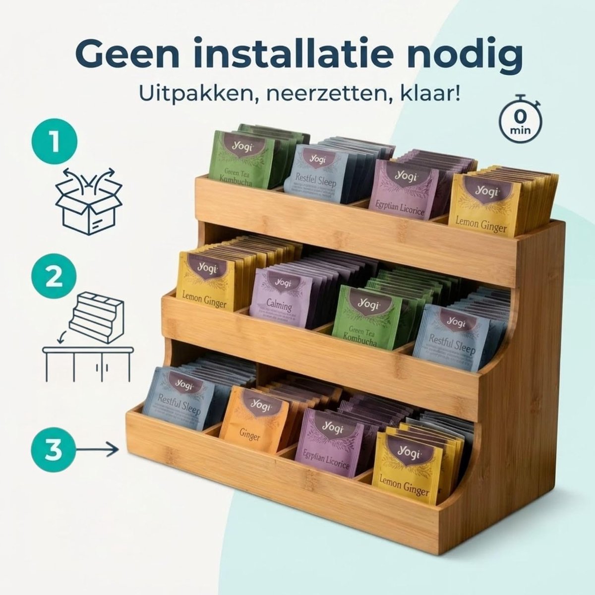 SnelShoppen - Theedoos 12 Vaks - Bamboe Thee Organizer - Stijlvolle Theehouder - Theebox Display voor Keuken en Tafel - Theezak Organiser Hout - Ideaa — cadeau in Wonen & Interieur - foto 2