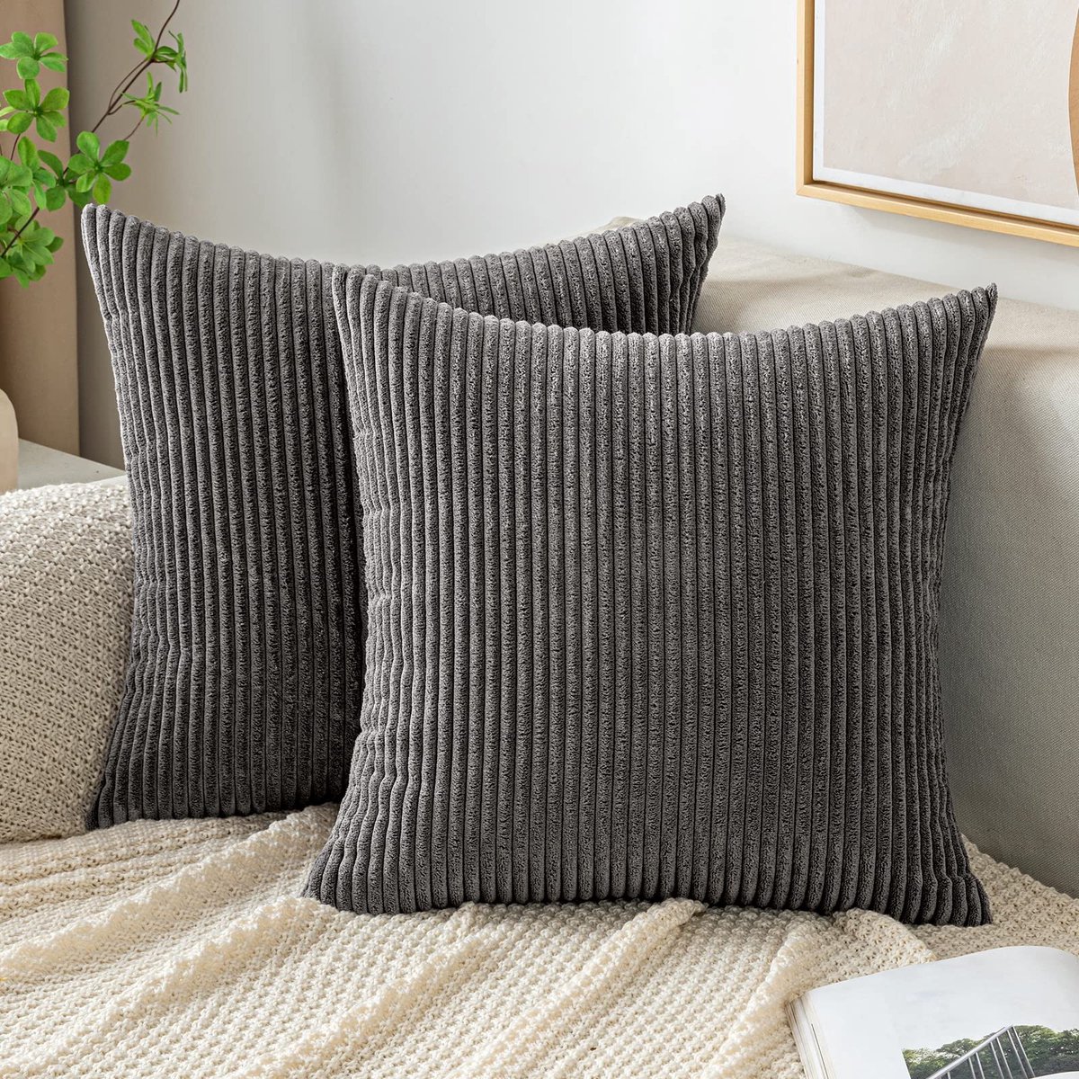 Dailygoods- Kussensloop Corduroy - Decoratieve Kussenhoes - Zacht Polyester - 45 x 45 cm - Set van 2 - Onzichtbare Ritssluiting