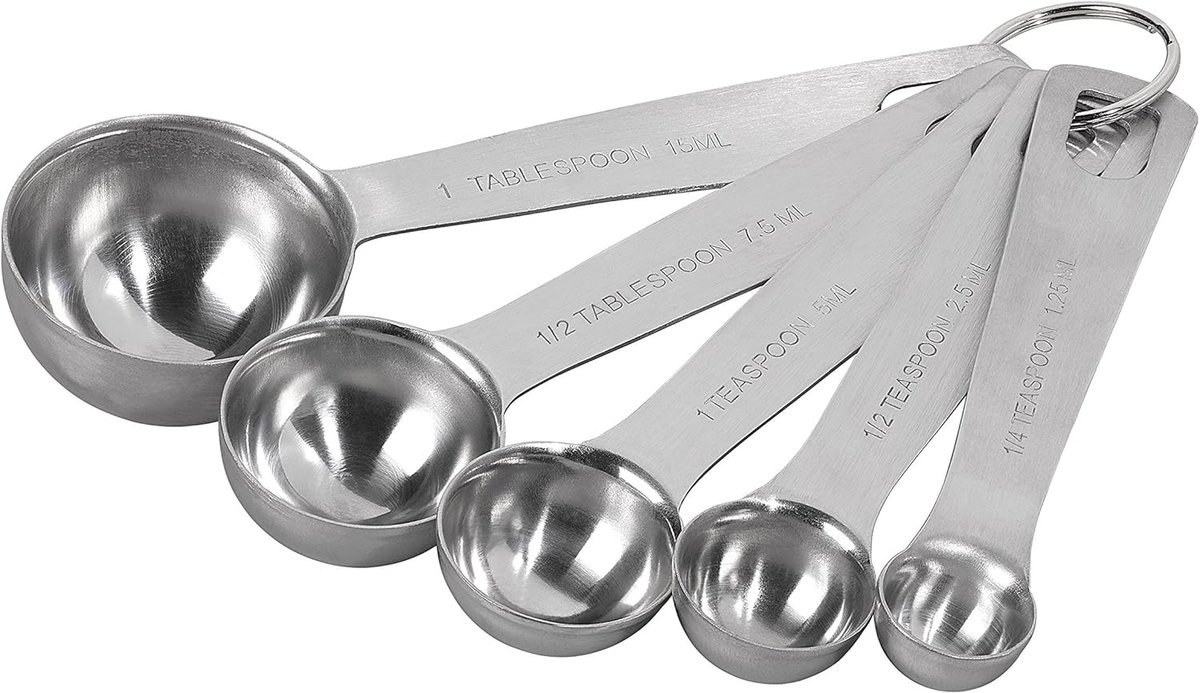 Thijox - Maatlepels Set van 5 Roestvrij Staal - Perfect voor Bakken, Koken, Kruiden, Sauzen en Dressings - Inclusief Ring voor Gemakkelijk Ophangen -