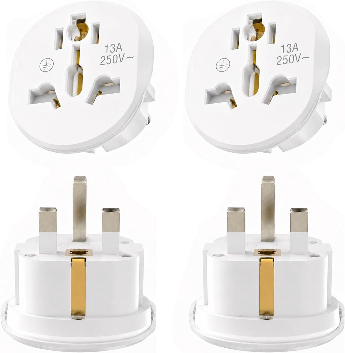 Thijox - 4 stuks UK-adapter, universele stopcontactenadapter type G, reisadapter voor Groot-Brittannië en Ierland, wit, voor Duitsland, VS, Zwitserlan