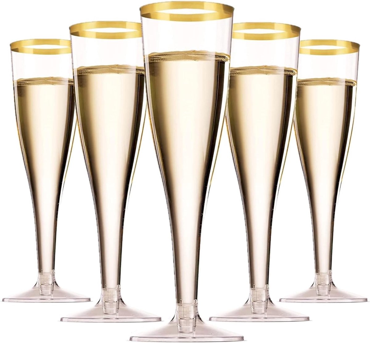 Thijox - 50 stuks Goudgerande Champagnefluiten 150ml Herbruikbare Plastic Glazen voor Bruiloft, Feesten, Tuin en Jubileum - Elegante Wijnbekers (5 x 1