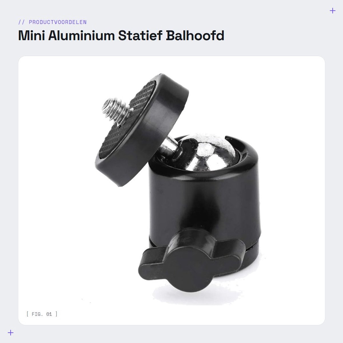 Dailygoods- Balhoofd Lichtgewicht - Klein Formaat - Aluminiumlegering - Zwart Oxidatieproces - Draagbaar - Stevig en Duurzaam - Statiefkop