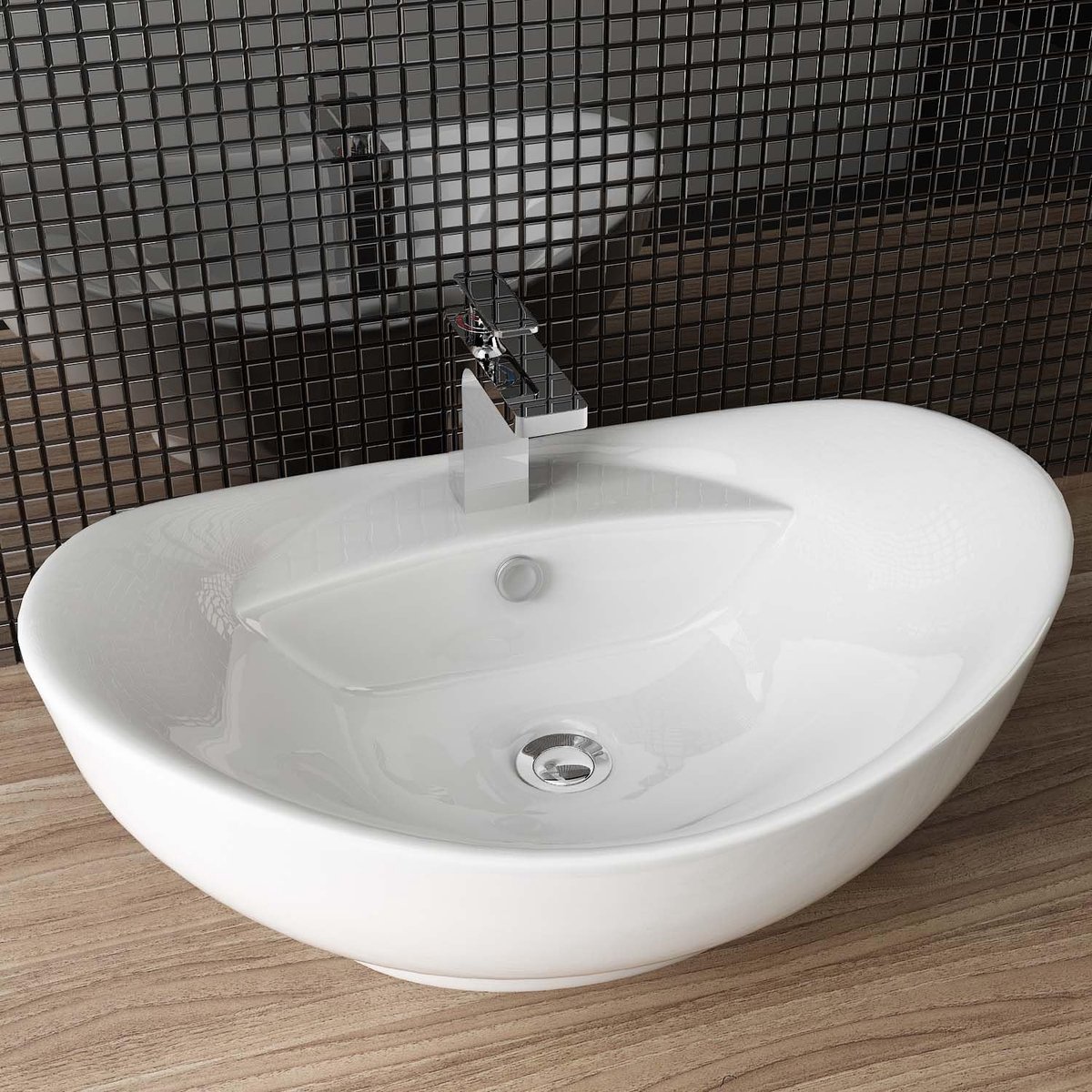 Dailygoods- Wastafel keramiek 59 x 39 x 21 cm - Design wastafel - Badkamer - Gastentoilet - Opzetwastafel - Hoogwaardig materiaal - Wasbak