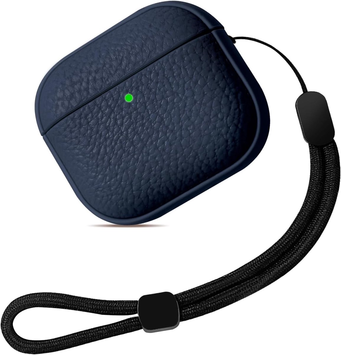 TPU Hoes voor Airpods 4 met Polsband, Beschermende Cover, Schokbestendig en Valbestendig, Donkerblauw Design