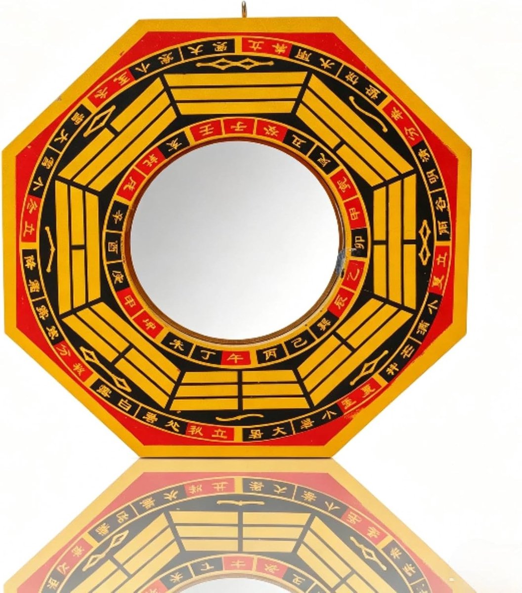 Traditionele Bagua Spiegel voor Feng Shui, Octagonale Houten Wanddecoratie voor Geluk in Huis en Bedrijf