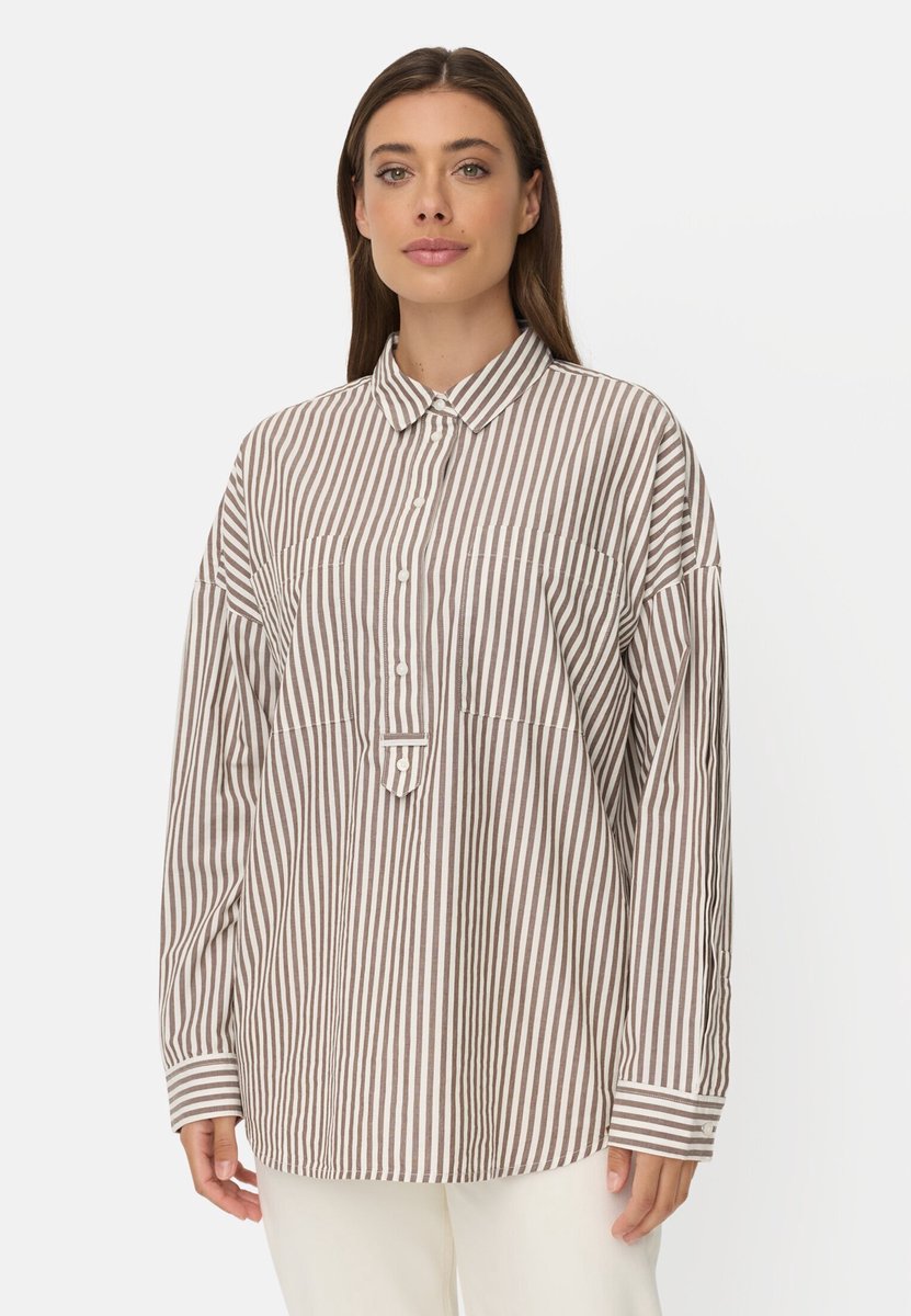 camel active Katoenen blouse met knoopsluiting - Maat womenswear-XXL - Bruin