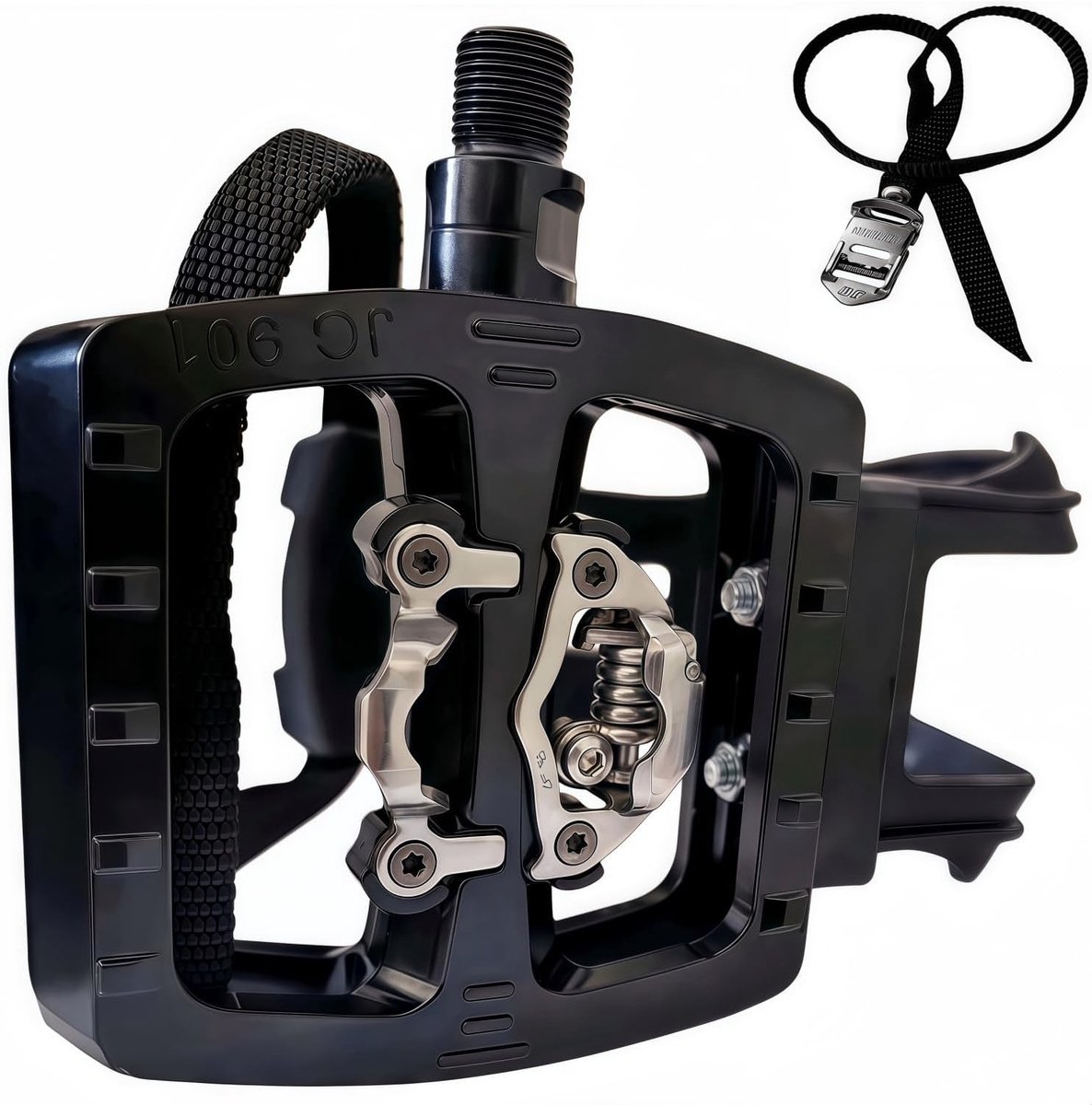 Hybride SPD Pedalen met Clip en Strap voor Indoor Fietsen, Spinning Bikes en Dynamometers met 9/16 Inch Spindel