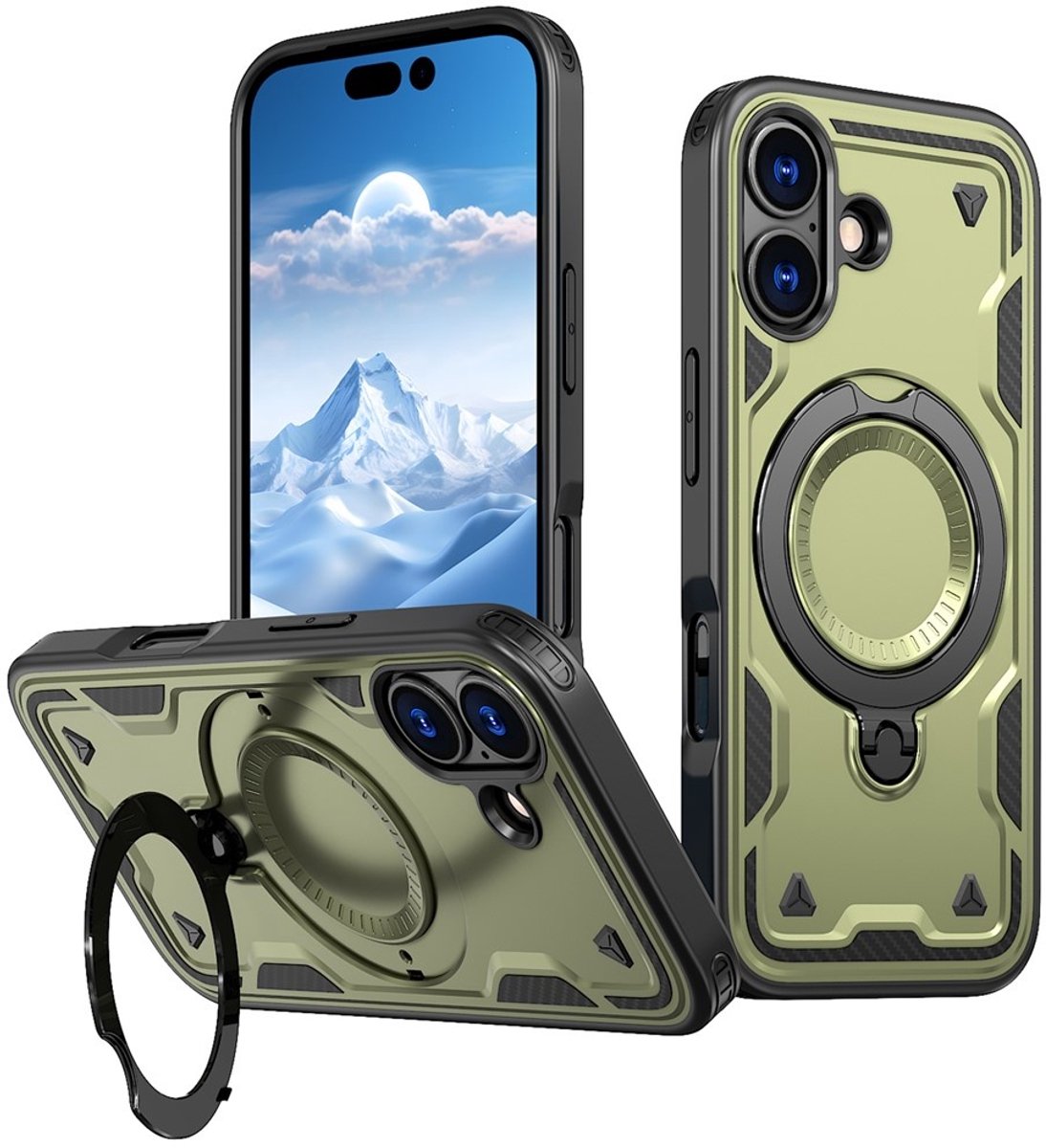 Coverup Hoesje - Geschikt voor iPhone 17 Hoesje - Coverup Armor Back Cover met MagSafe Compatible Kickstand - Groen