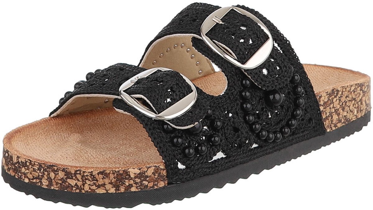 Dames slipper met gespen en pareldetail Mt:36