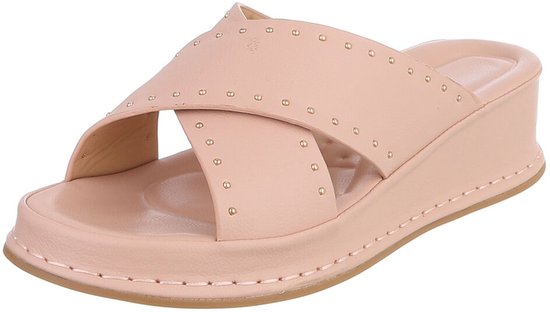 Dames sleehak slippers met studs en kruisband Mt:40