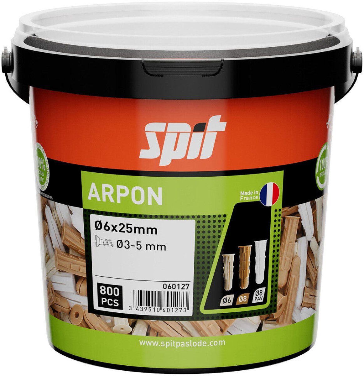 SPIT ARPON PLUG D.6x25 - 800 STUKS IN ECO EMMER