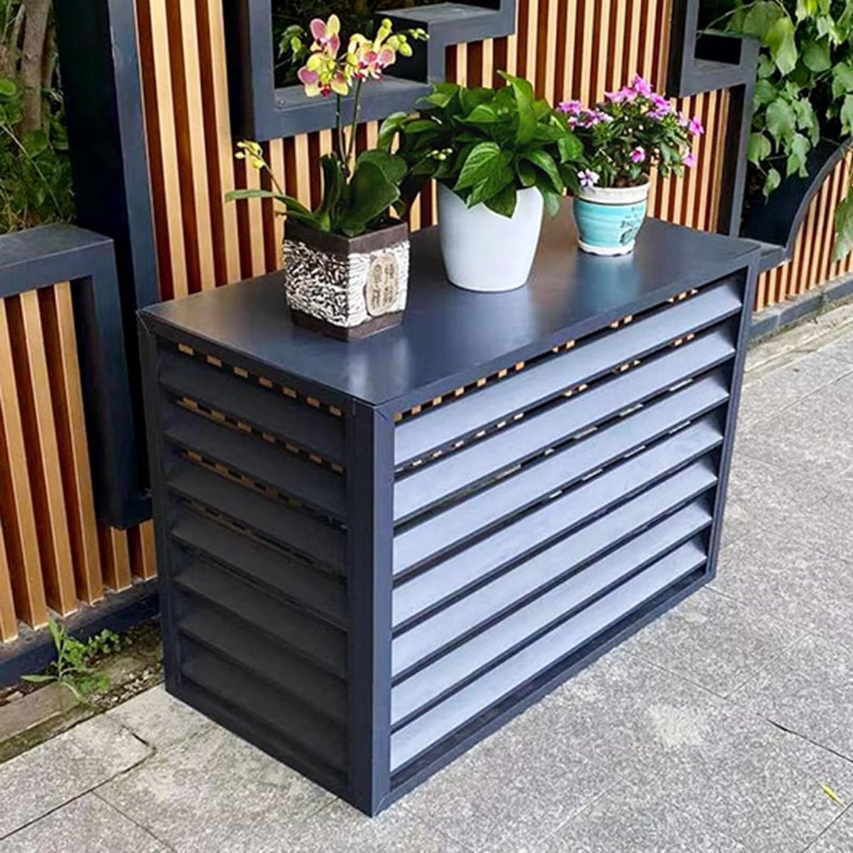 Airco Afdekking - Privacy Scherm - Buiten Opslag - Roestvrij Aluminium - 100x50x70cm - Donkergrijs