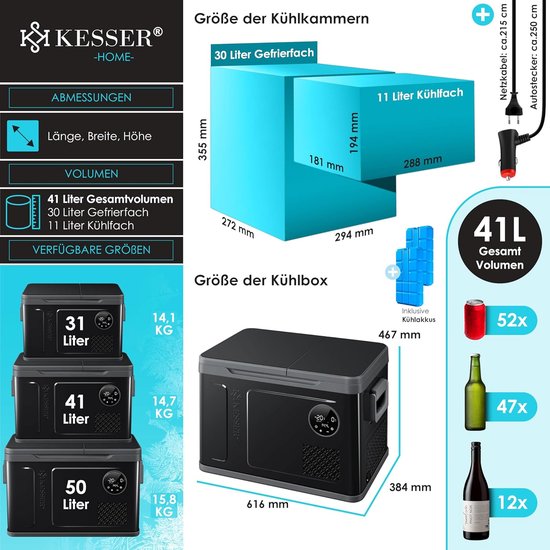 Draagbare Compressor Koelbox Vriezer 41L Dubbele Zone 12/24V 230V voor Auto en Camping — afbeelding 5