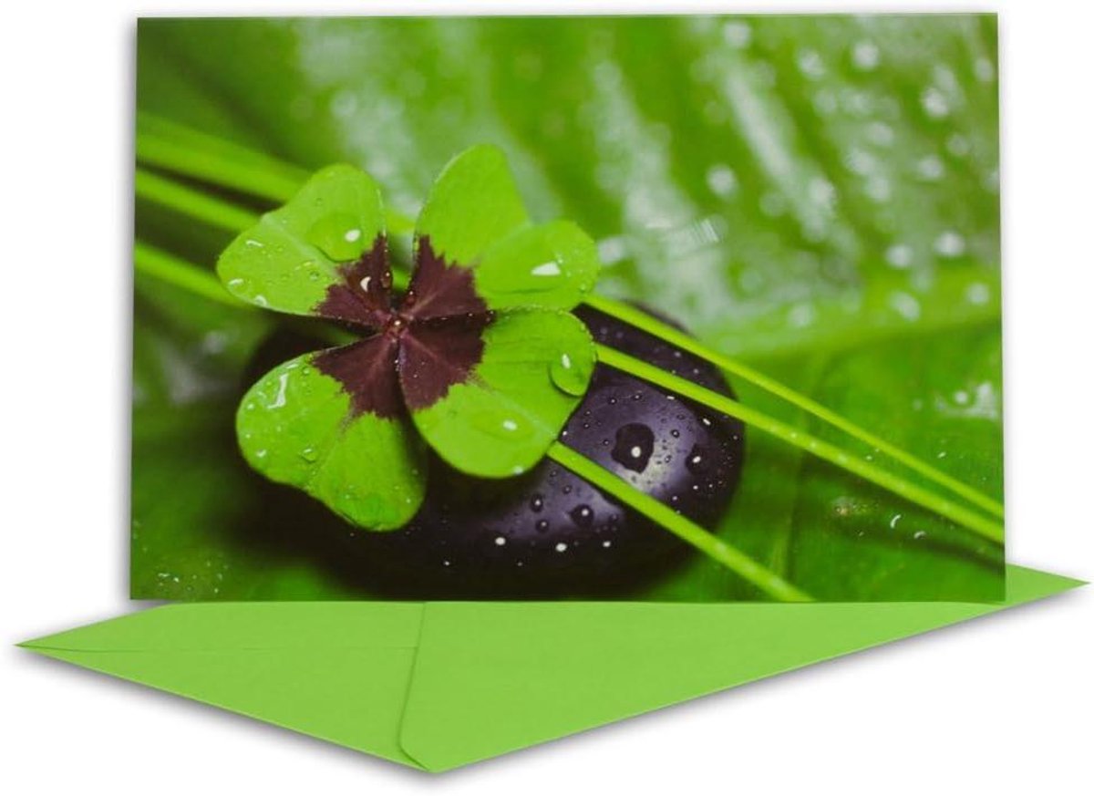 Wenskaarten Set - Bedankkaarten Enveloppen - Persoonlijke Groeten - Klaverblad Motief - 10 Stuks B6 - Geel Groen