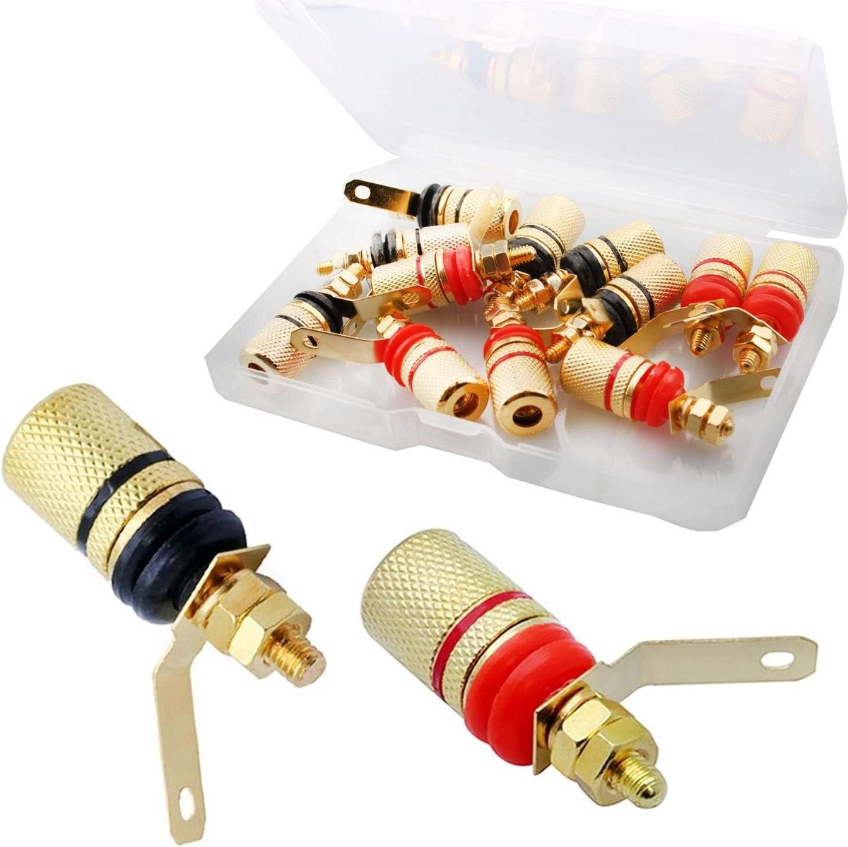Luidspreker Connectoren - Aansluitklemmen - Audio Verbinding - Vergulde Contacten - 12 Stuks - Zwart Rood