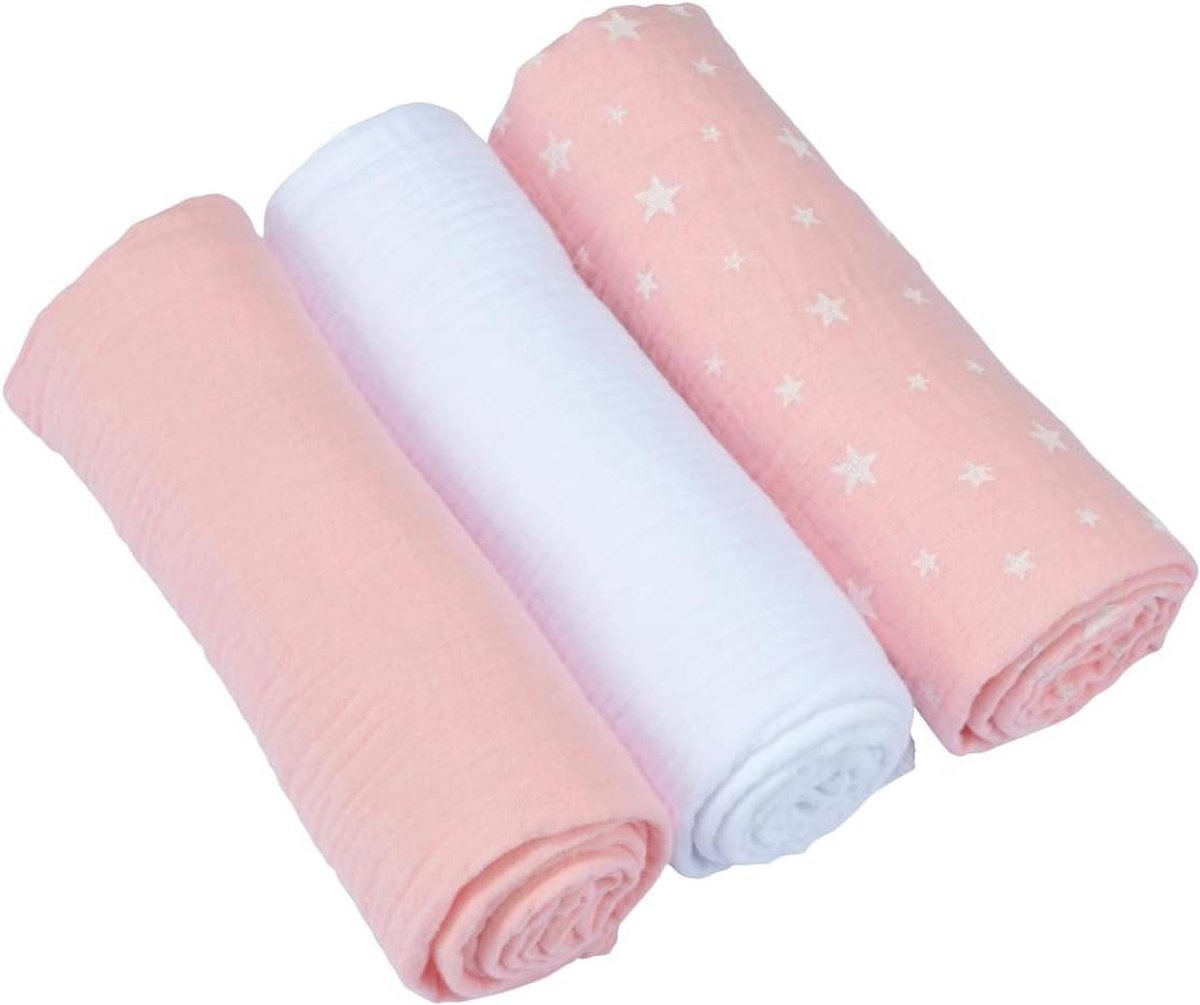 Baby luiers - Gaasdoeken baby - Baby verzorgen - 100% katoen gaas - 3 stuks 70x70 - Roze wit