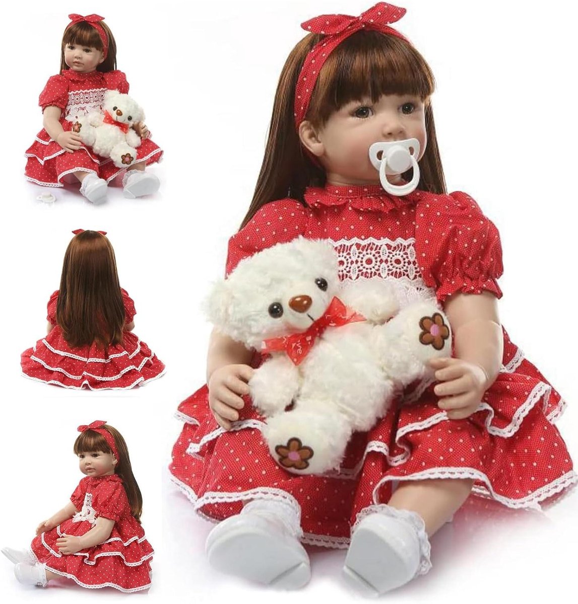 Reborn pop - Echte baby - Kinderspel - Handgemaakt ontwerp - 60 cm - Bruine ogen