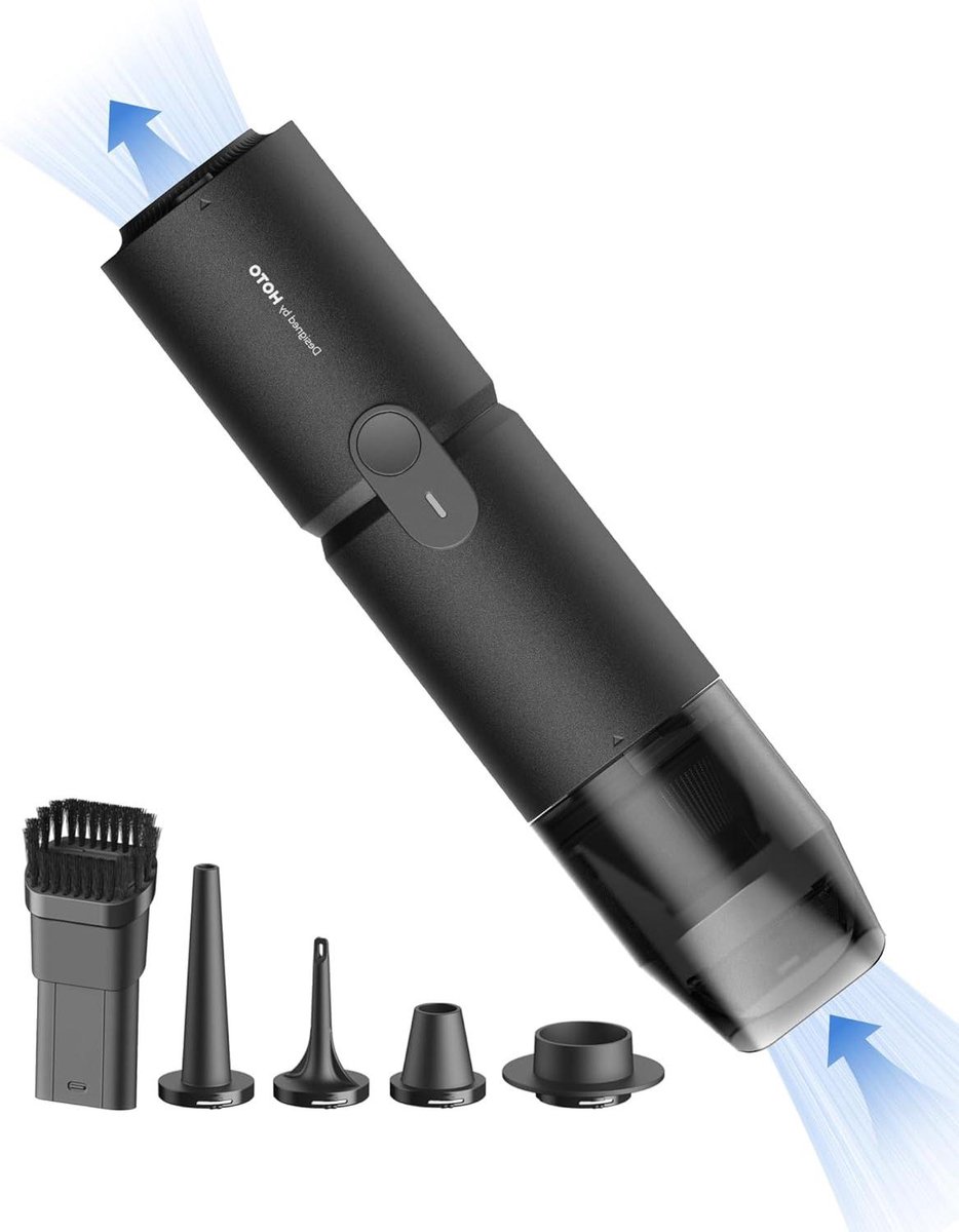 Draagbare Mini Stofzuiger - Luchtpomp - Auto en Bureau - 4-in-1 Functionaliteit - 15000 Pa Zuigkracht - Zwart