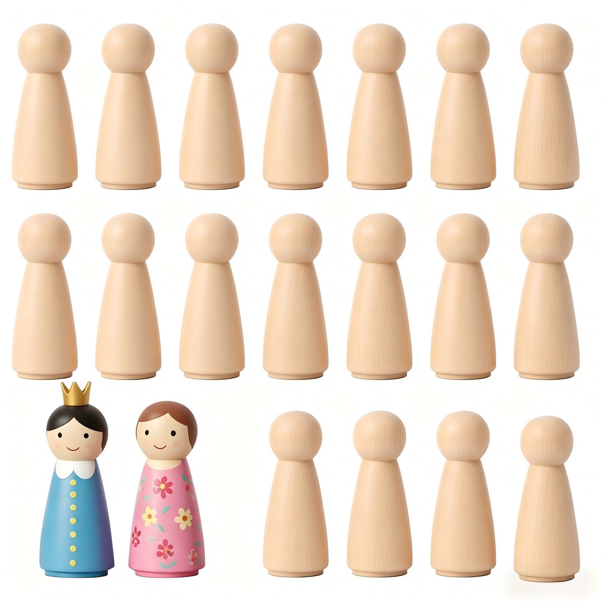 20 stuks ongeverfde houten poppenlichamen (53 mm), natuurlijke houten figuurkegels om zelf te maken en te beschilderen - Voor Kerstmis, verjaardag, bruiloft als decoratie en kunstnijverheid