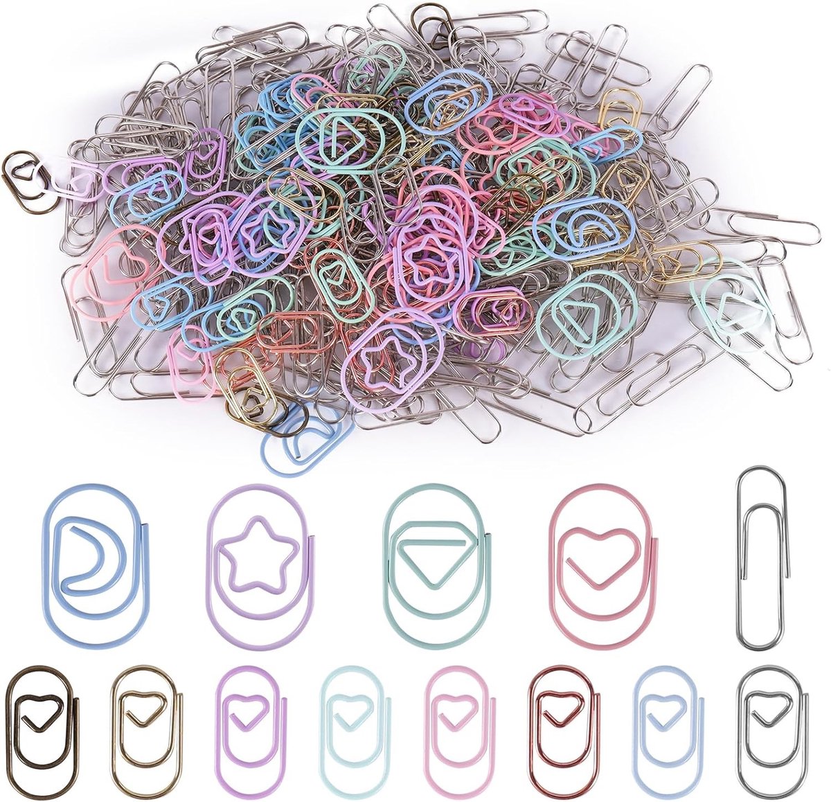 Kleurige Paperclips Set van 300 Stuks, Creatieve Mini Paperclips voor Kantoorbenodigdheden, Hartvormige en Macaron Stijl Paperclips