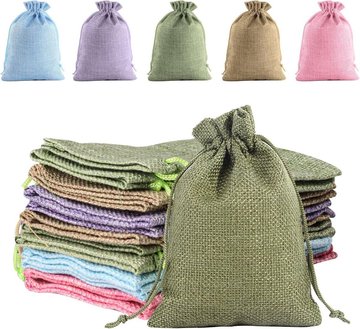 Set van 20 kleurrijke jute tassen met trekkoord, herbruikbare cadeautassen voor sieraden, Adventskalenders en kleine geschenken, 10 x 14 cm